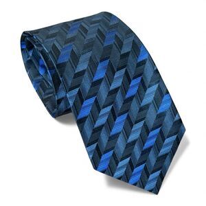 Bergamo New York Hand Made Pure Silk Tie Blue Gray Geometric